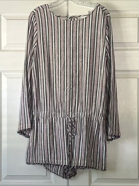 cloth & stone Striped Long Sleeve Drawstring Romper